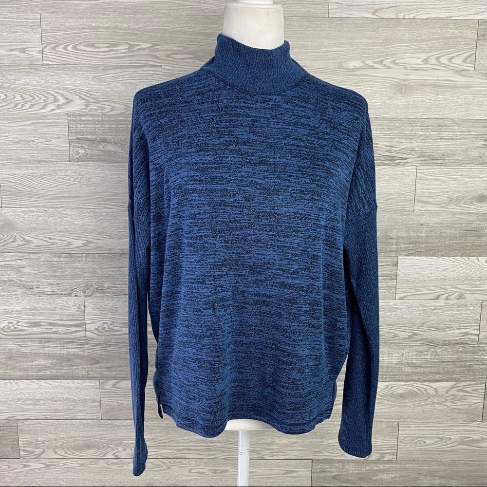 Rag & Bone Blue Mock Neck Open Back Sweater Blouse